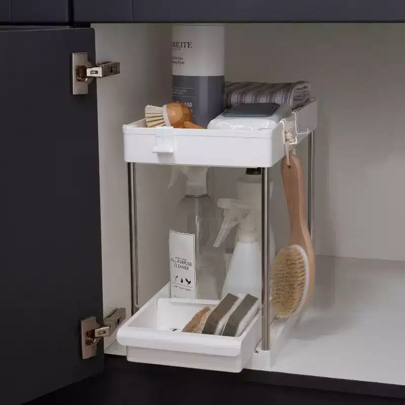 Organisateur d'évier à 2 niveaux avec tiroir Blanc