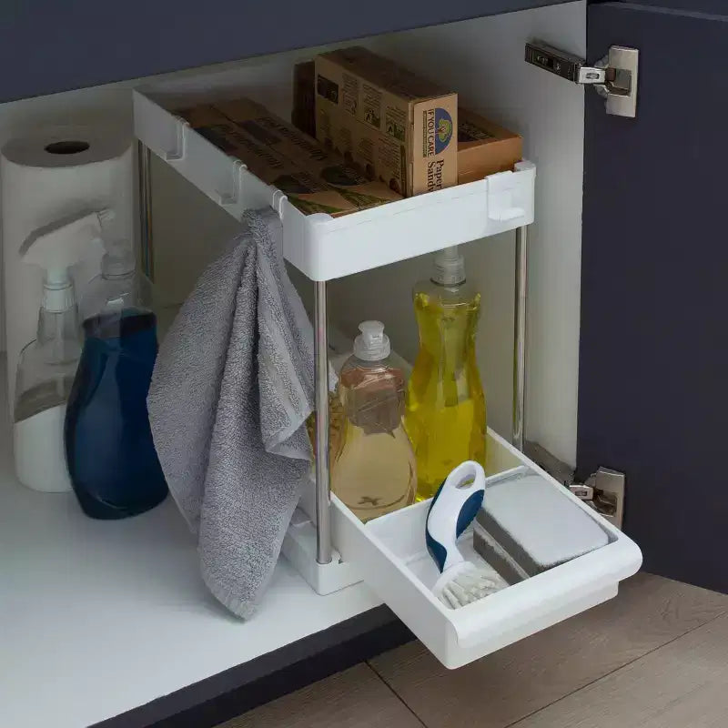 Organisateur d'évier à 2 niveaux avec tiroir Blanc