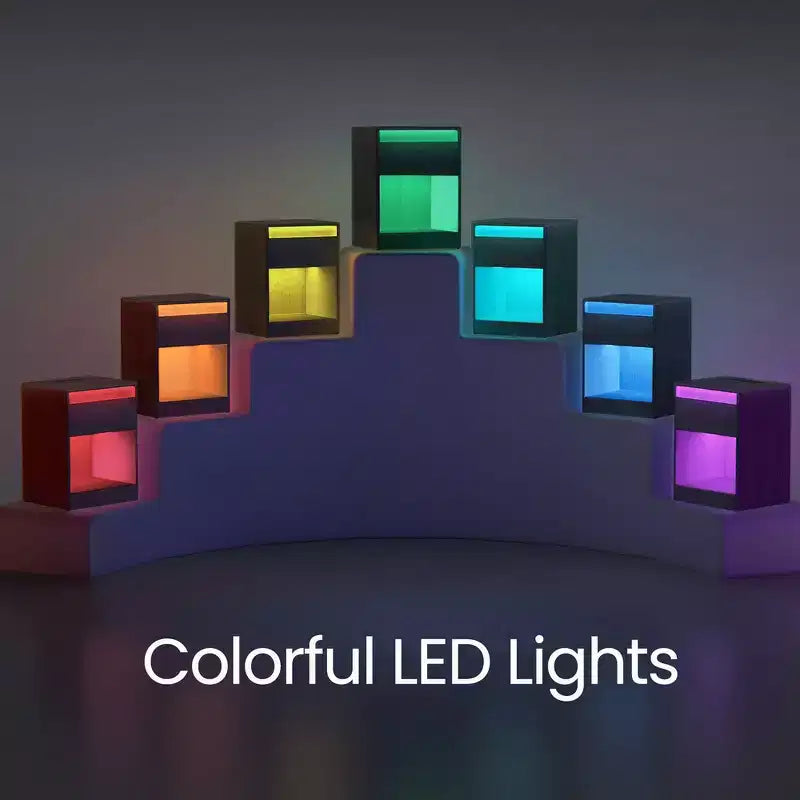 Table de chevet avec station de recharge, Table de chevet avec tiroir, Table d'appoint moderne avec lumières LED réglables