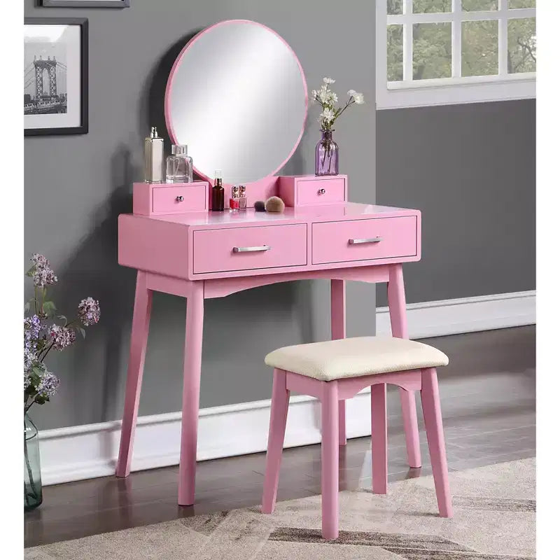 Ensemble contemporain meuble-lavabo et tabouret, rose