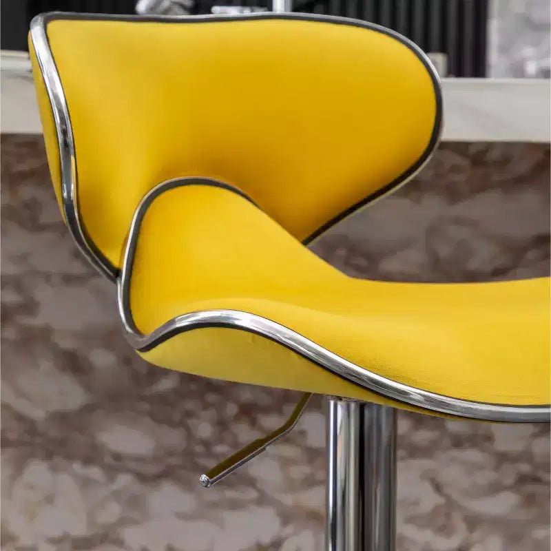 Tabouret de bar pivotant et réglable en hauteur, en velours, jaune