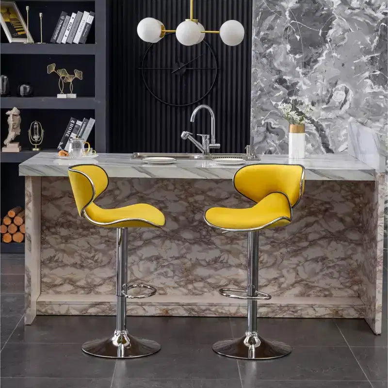 Tabouret de bar pivotant et réglable en hauteur, en velours, jaune