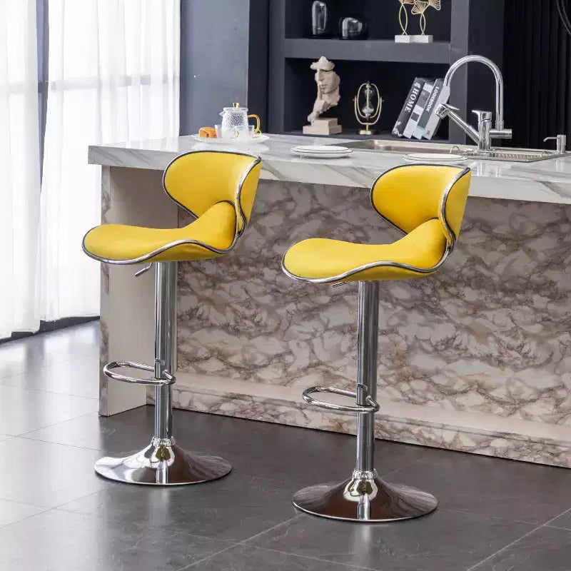 Tabouret de bar pivotant et réglable en hauteur, en velours, jaune