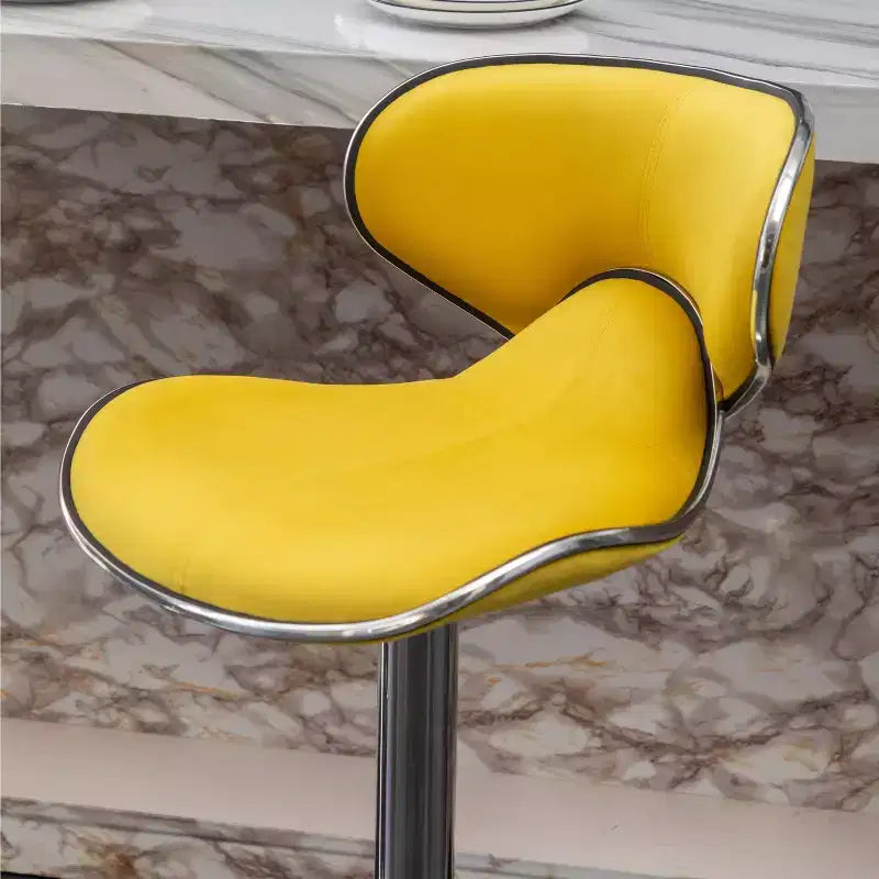 Tabouret de bar pivotant et réglable en hauteur, en velours, jaune