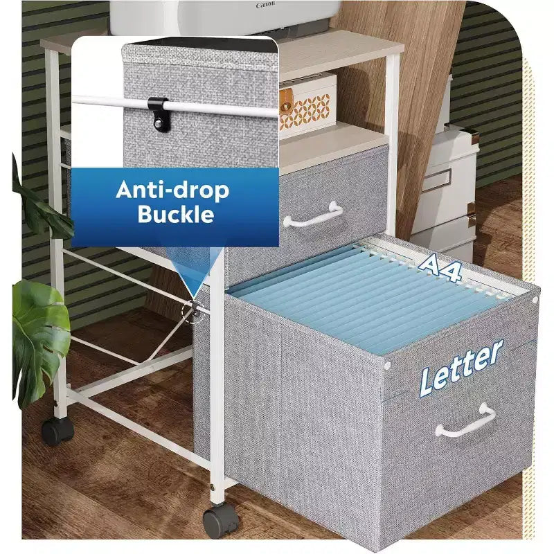 Meuble de classement mobile, support d'imprimante roulant avec étagère de rangement ouverte, meuble de classement vertical en tissu adapté aux documents A4 ou Letter pour le bureau à domicile