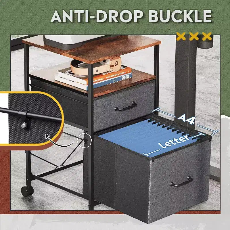 Meuble de classement mobile, support d'imprimante roulant avec étagère de rangement ouverte, meuble de classement vertical en tissu adapté aux documents A4 ou Letter pour le bureau à domicile