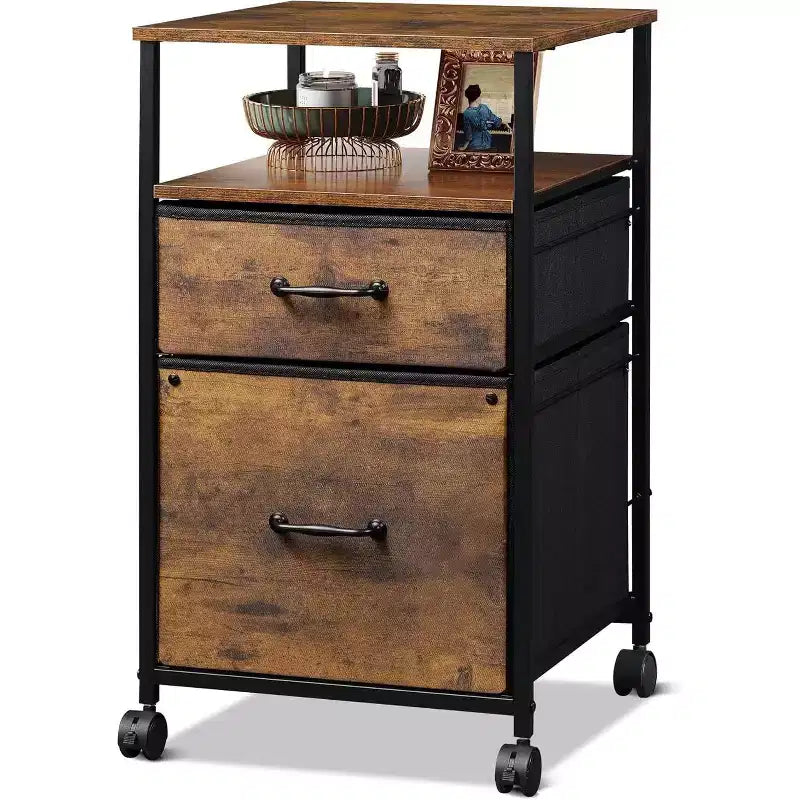 Meuble de classement mobile, support d'imprimante roulant avec étagère de rangement ouverte, meuble de classement vertical en tissu adapté aux documents A4 ou Letter pour le bureau à domicile