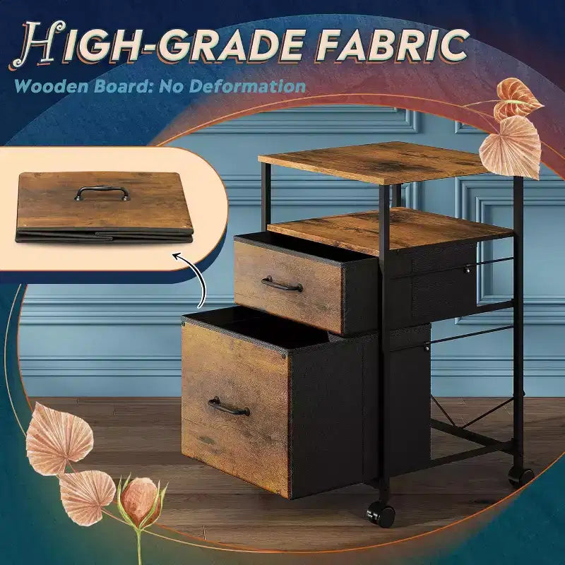 Meuble de classement mobile, support d'imprimante roulant avec étagère de rangement ouverte, meuble de classement vertical en tissu adapté aux documents A4 ou Letter pour le bureau à domicile