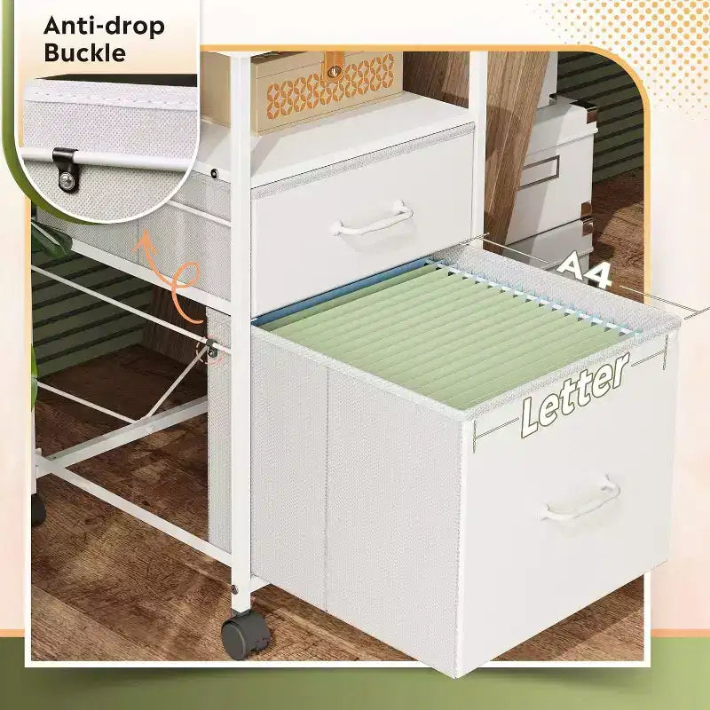 Meuble de classement mobile, support d'imprimante roulant avec étagère de rangement ouverte, meuble de classement vertical en tissu adapté aux documents A4 ou Letter pour le bureau à domicile