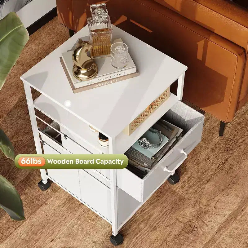 Meuble de classement mobile, support d'imprimante roulant avec étagère de rangement ouverte, meuble de classement vertical en tissu adapté aux documents A4 ou Letter pour le bureau à domicile