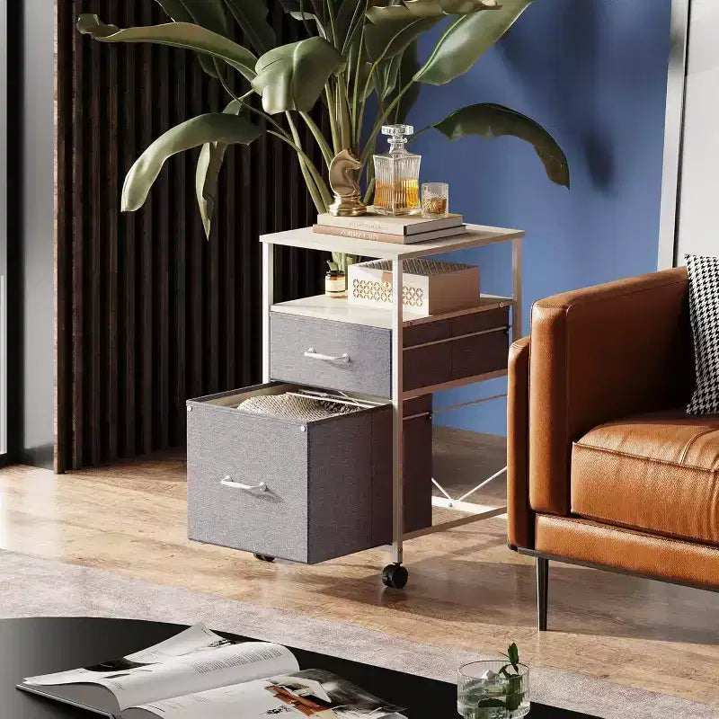 Meuble de classement mobile, support d'imprimante roulant avec étagère de rangement ouverte, meuble de classement vertical en tissu adapté aux documents A4 ou Letter pour le bureau à domicile