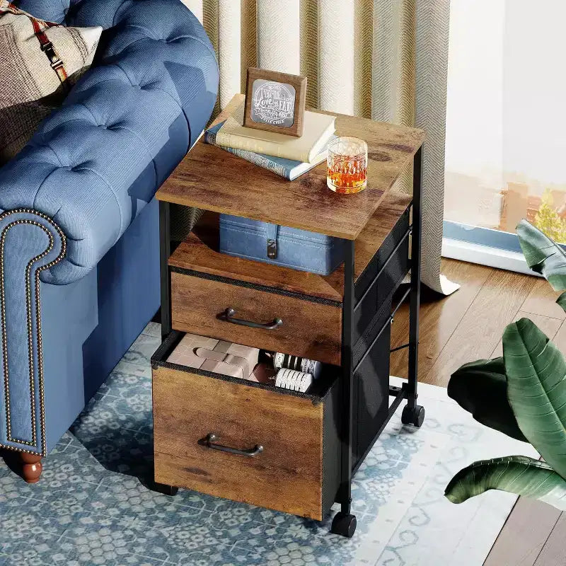 Meuble de classement mobile, support d'imprimante roulant avec étagère de rangement ouverte, meuble de classement vertical en tissu adapté aux documents A4 ou Letter pour le bureau à domicile
