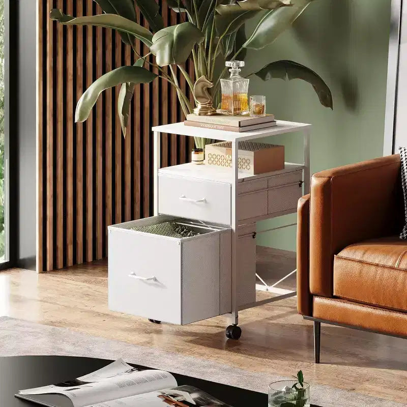 Meuble de classement mobile, support d'imprimante roulant avec étagère de rangement ouverte, meuble de classement vertical en tissu adapté aux documents A4 ou Letter pour le bureau à domicile