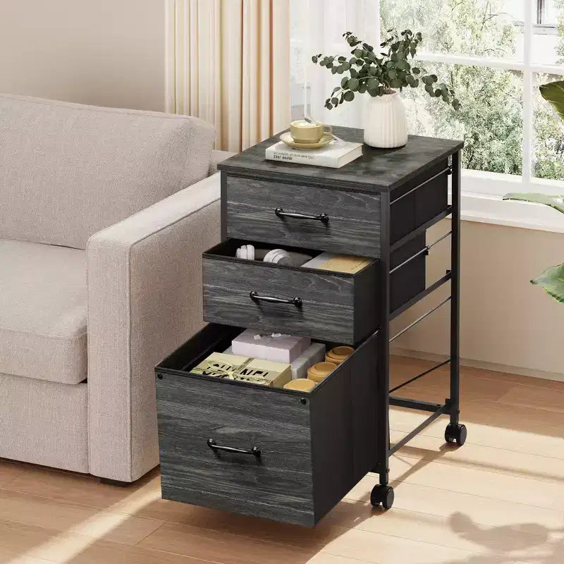 Meuble de rangement mobile à 3 tiroirs avec roulettes, support d'imprimante, classeur vertical en tissu pour bureau à domicile, convient aux formats A4 ou Letter