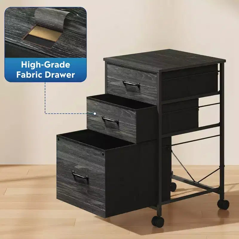 Meuble de rangement mobile à 3 tiroirs avec roulettes, support d'imprimante, classeur vertical en tissu pour bureau à domicile, convient aux formats A4 ou Letter