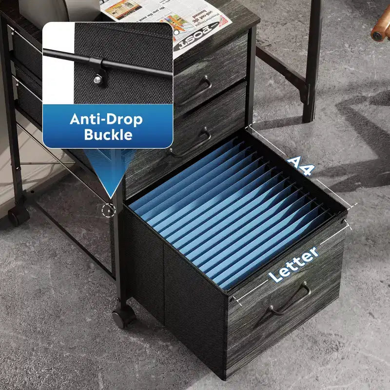 Meuble de rangement mobile à 3 tiroirs avec roulettes, support d'imprimante, classeur vertical en tissu pour bureau à domicile, convient aux formats A4 ou Letter