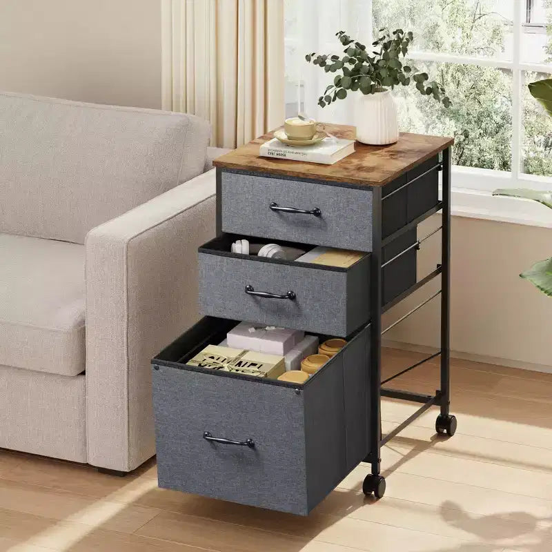 Meuble de rangement mobile à 3 tiroirs avec roulettes, support d'imprimante, classeur vertical en tissu pour bureau à domicile, convient aux formats A4 ou Letter