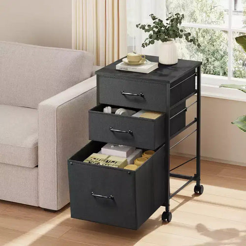 Meuble de rangement mobile à 3 tiroirs avec roulettes, support d'imprimante, classeur vertical en tissu pour bureau à domicile, convient aux formats A4 ou Letter
