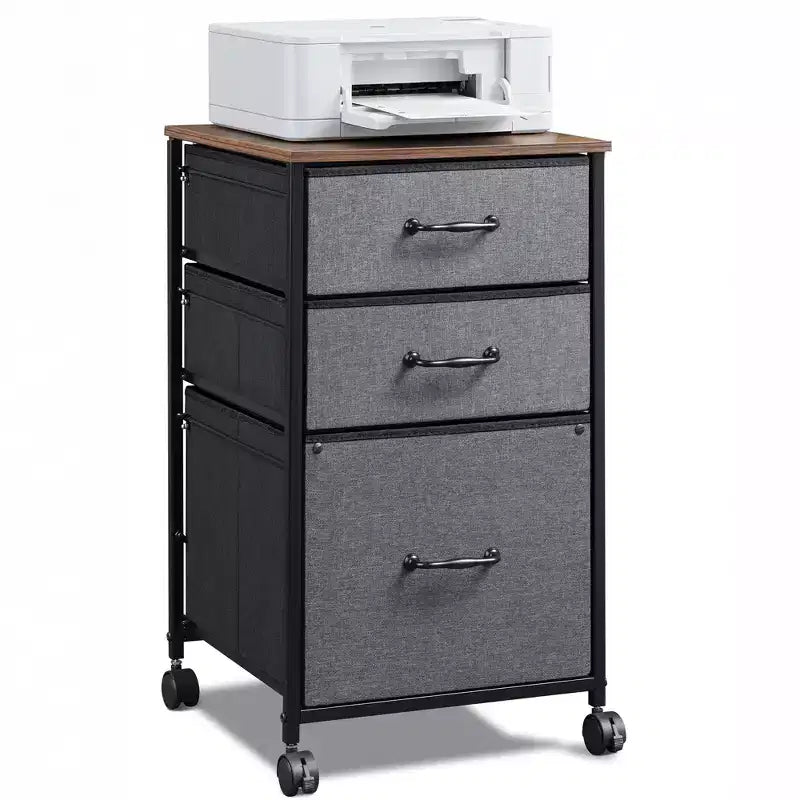 Meuble de rangement mobile à 3 tiroirs avec roulettes, support d'imprimante, classeur vertical en tissu pour bureau à domicile, convient aux formats A4 ou Letter