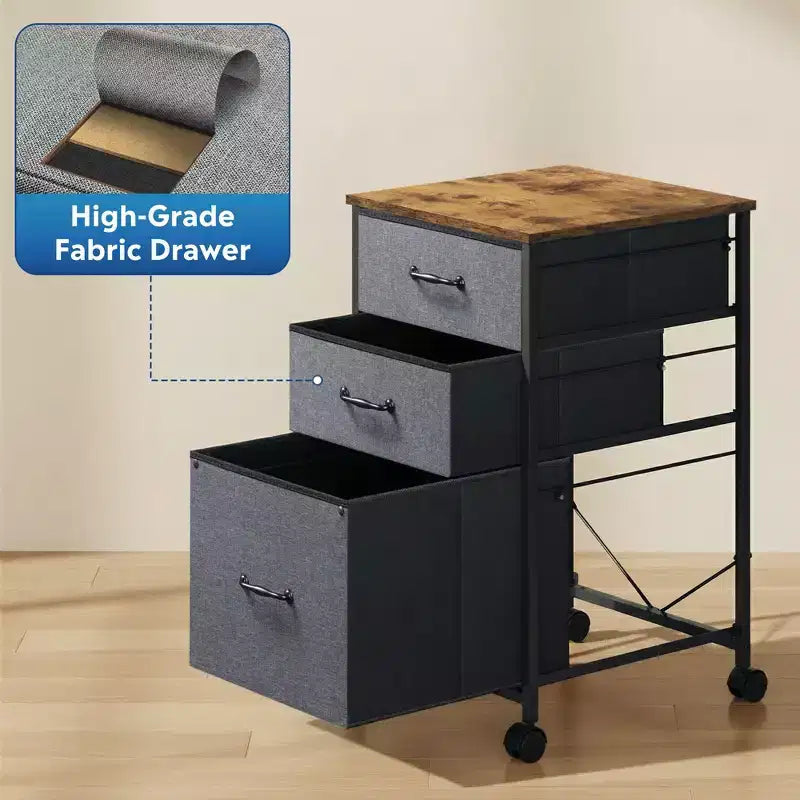 Meuble de rangement mobile à 3 tiroirs avec roulettes, support d'imprimante, classeur vertical en tissu pour bureau à domicile, convient aux formats A4 ou Letter