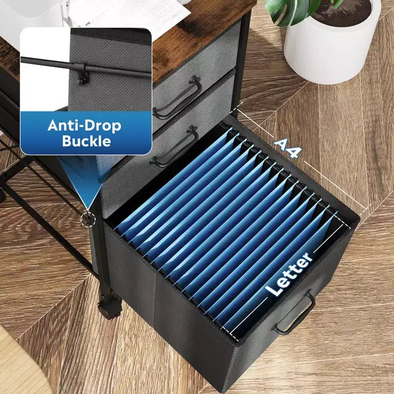 Meuble de rangement mobile à 3 tiroirs avec roulettes, support d'imprimante, classeur vertical en tissu pour bureau à domicile, convient aux formats A4 ou Letter
