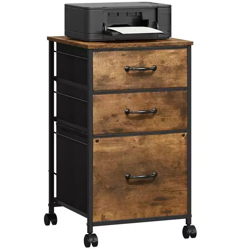 Meuble de rangement mobile à 3 tiroirs avec roulettes, support d'imprimante, classeur vertical en tissu pour bureau à domicile, convient aux formats A4 ou Letter