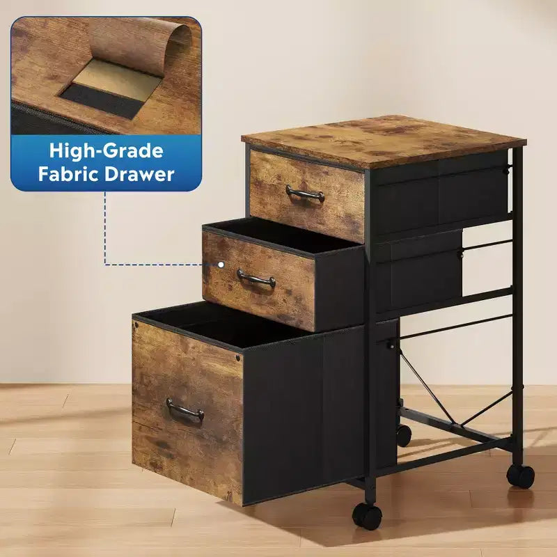 Meuble de rangement mobile à 3 tiroirs avec roulettes, support d'imprimante, classeur vertical en tissu pour bureau à domicile, convient aux formats A4 ou Letter