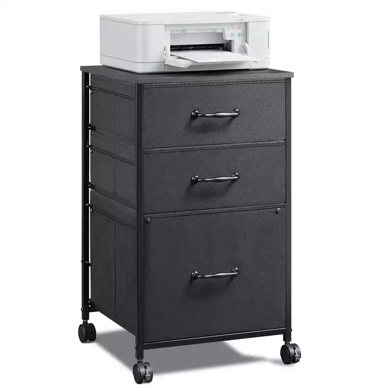 Meuble de rangement mobile à 3 tiroirs avec roulettes, support d'imprimante, classeur vertical en tissu pour bureau à domicile, convient aux formats A4 ou Letter