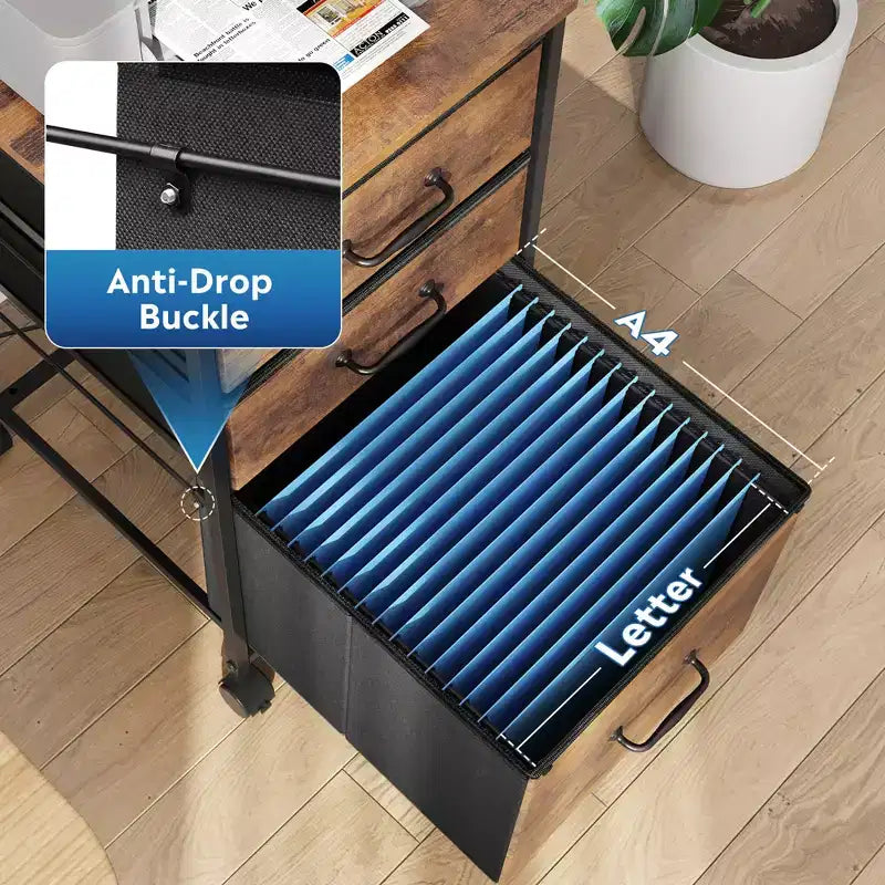 Meuble de rangement mobile à 3 tiroirs avec roulettes, support d'imprimante, classeur vertical en tissu pour bureau à domicile, convient aux formats A4 ou Letter