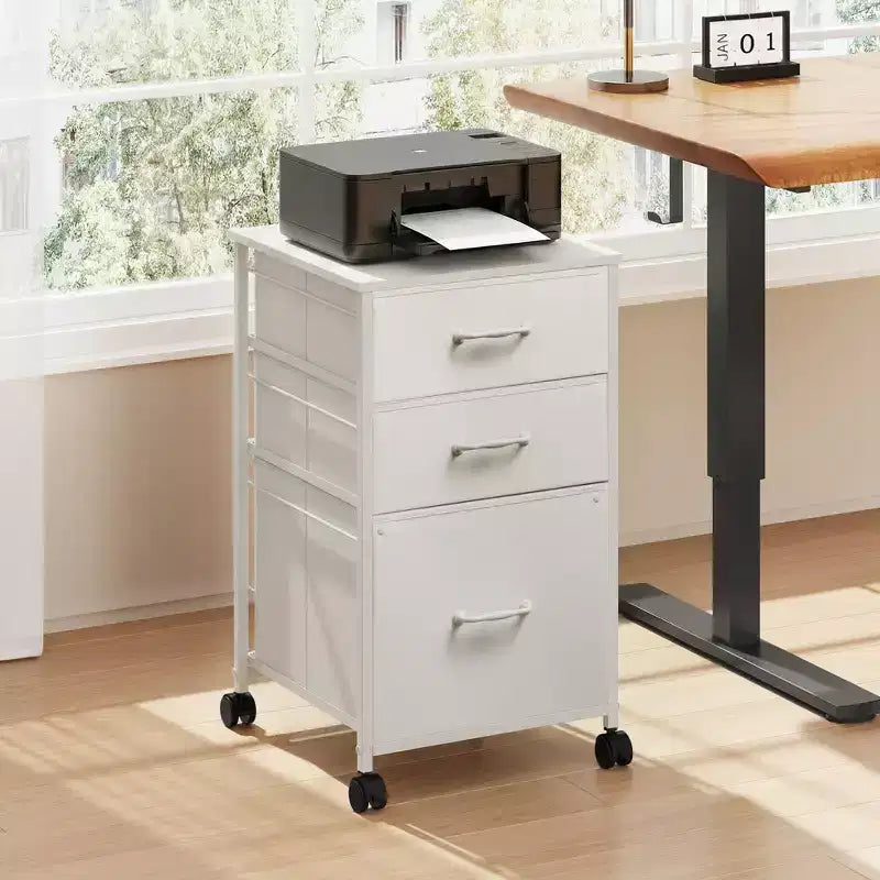 Meuble de rangement mobile à 3 tiroirs avec roulettes, support d'imprimante, classeur vertical en tissu pour bureau à domicile, convient aux formats A4 ou Letter