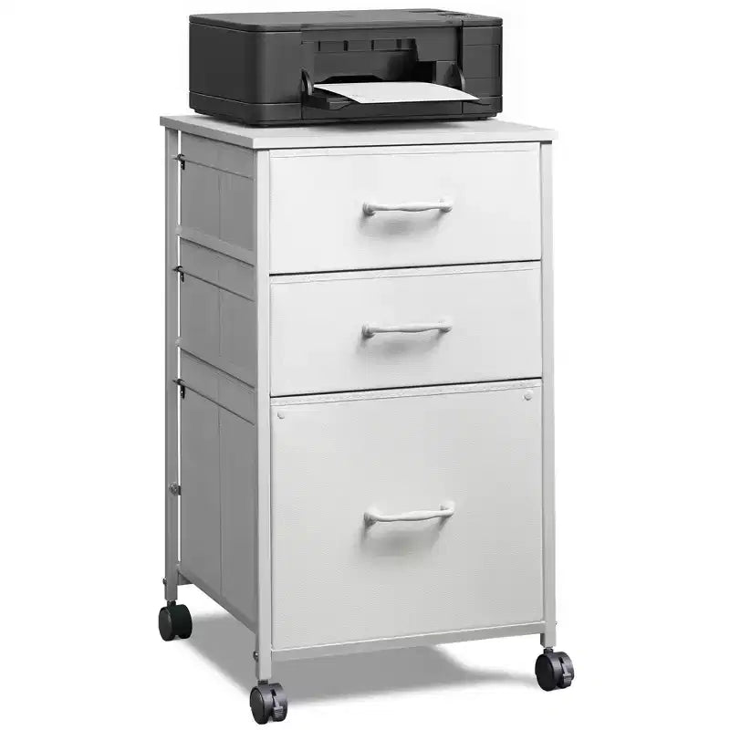 Meuble de rangement mobile à 3 tiroirs avec roulettes, support d'imprimante, classeur vertical en tissu pour bureau à domicile, convient aux formats A4 ou Letter