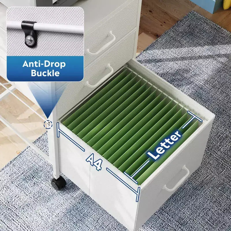 Meuble de rangement mobile à 3 tiroirs avec roulettes, support d'imprimante, classeur vertical en tissu pour bureau à domicile, convient aux formats A4 ou Letter