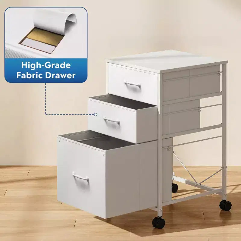 Meuble de rangement mobile à 3 tiroirs avec roulettes, support d'imprimante, classeur vertical en tissu pour bureau à domicile, convient aux formats A4 ou Letter