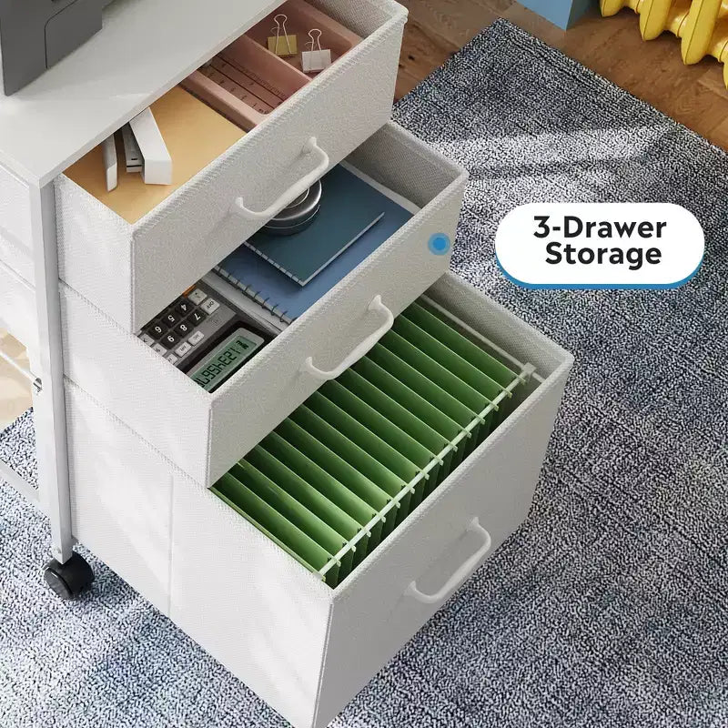 Meuble de rangement mobile à 3 tiroirs avec roulettes, support d'imprimante, classeur vertical en tissu pour bureau à domicile, convient aux formats A4 ou Letter