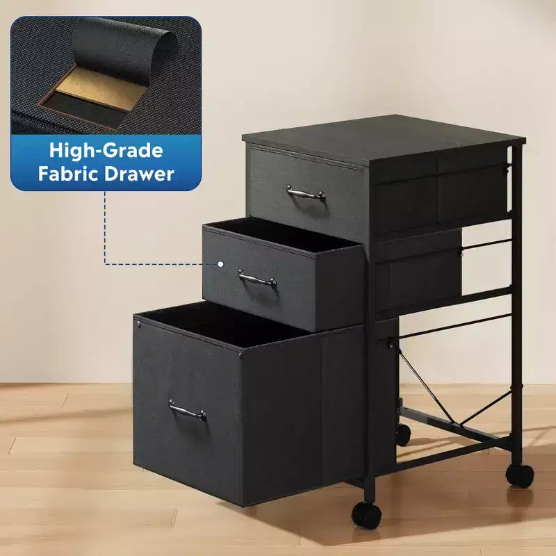 Meuble de rangement mobile à 3 tiroirs avec roulettes, support d'imprimante, classeur vertical en tissu pour bureau à domicile, convient aux formats A4 ou Letter