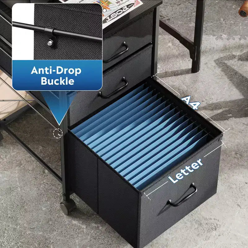 Meuble de rangement mobile à 3 tiroirs avec roulettes, support d'imprimante, classeur vertical en tissu pour bureau à domicile, convient aux formats A4 ou Letter