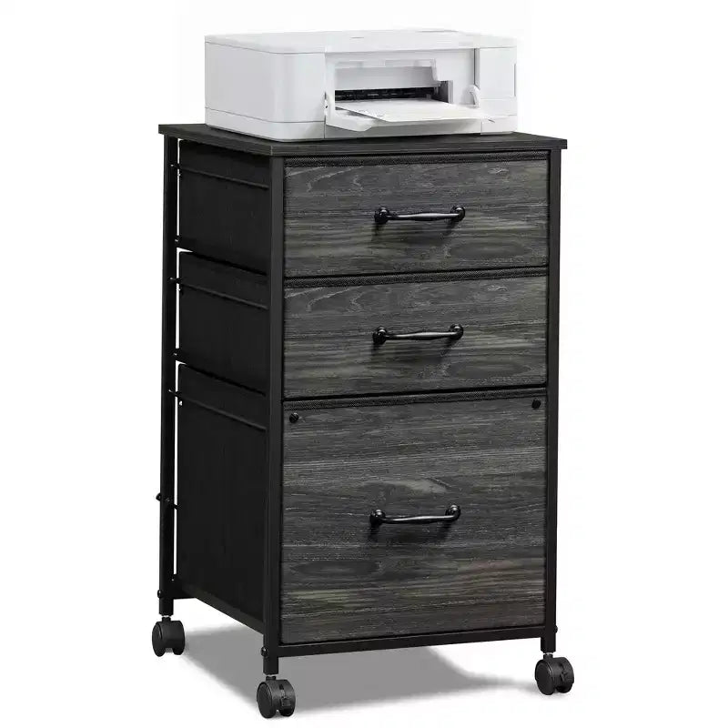 Meuble de rangement mobile à 3 tiroirs avec roulettes, support d'imprimante, classeur vertical en tissu pour bureau à domicile, convient aux formats A4 ou Letter