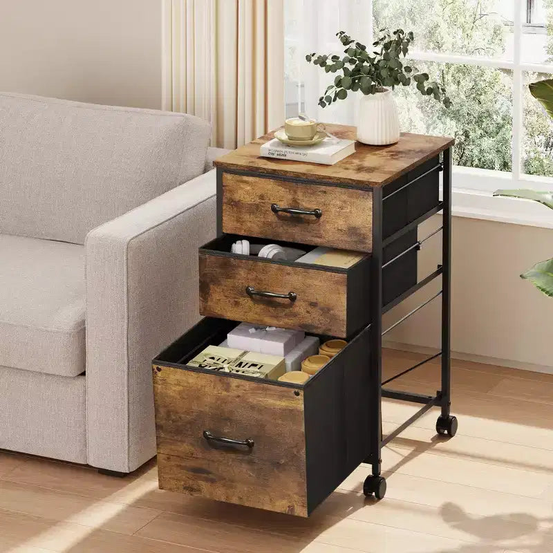 Meuble de rangement mobile à 3 tiroirs avec roulettes, support d'imprimante, classeur vertical en tissu pour bureau à domicile, convient aux formats A4 ou Letter