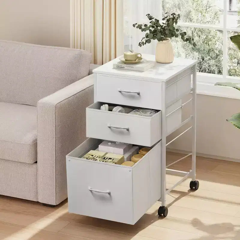 Meuble de rangement mobile à 3 tiroirs avec roulettes, support d'imprimante, classeur vertical en tissu pour bureau à domicile, convient aux formats A4 ou Letter