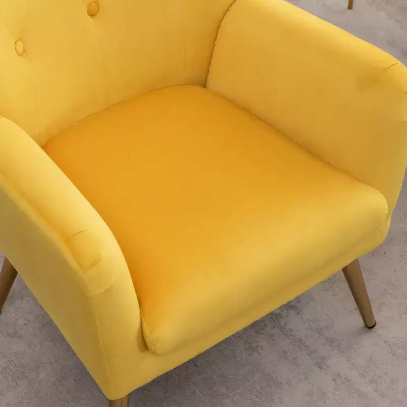 Fauteuil d'appoint en velours jaune, capitonné avec oreilles