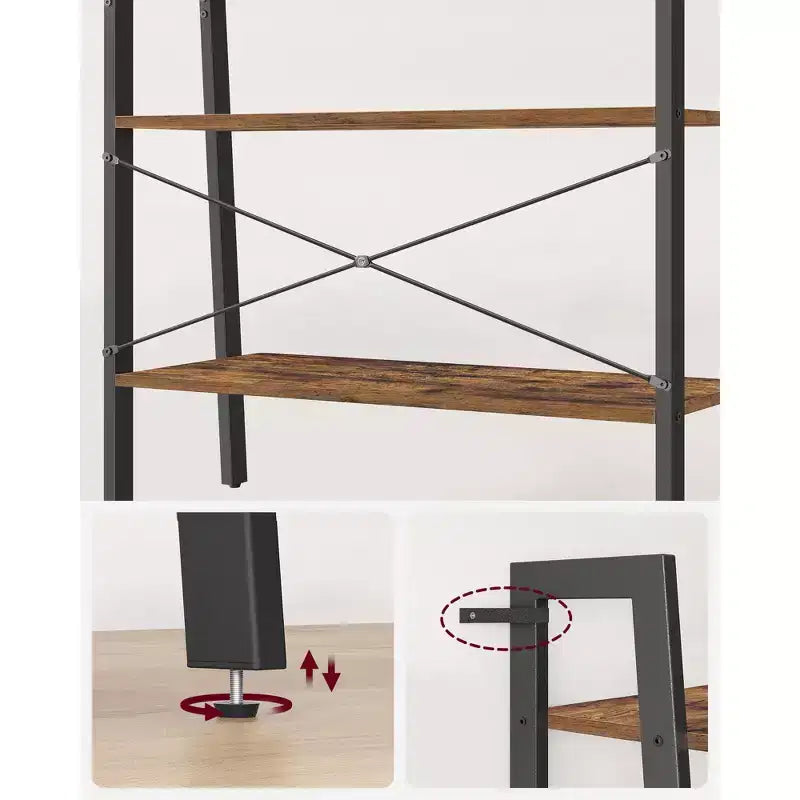 Étagère échelle, bibliothèque à 4 niveaux, étagère de rangement, bibliothèque avec cadre en acier, pour salon, bureau à domicile, cuisine, chambre à coucher, style industriel