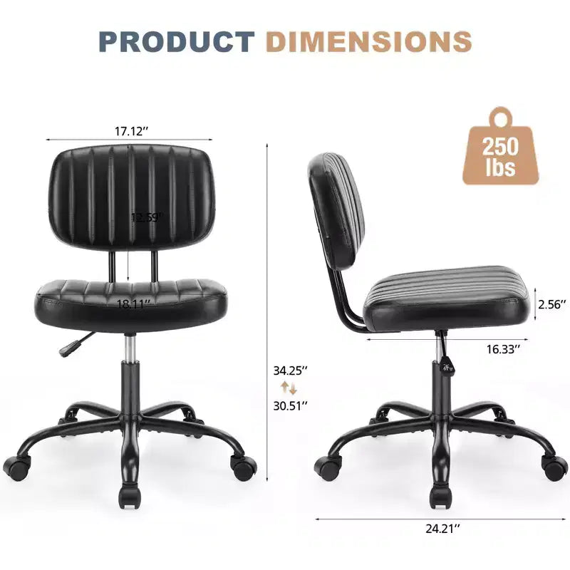 Chaise de bureau sans accoudoirs ergonomique en cuir synthétique