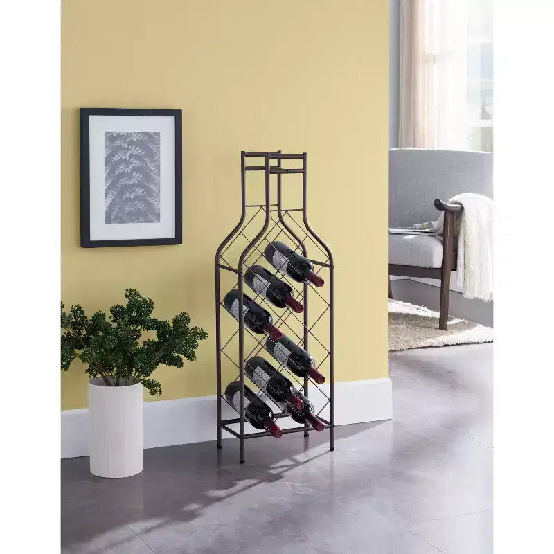 Kings Brand Furniture 12 Bottles Freestanding Floor Metal Wine Rack Wine Bottle Holders Stands for Home with Bottle Shape Bar Stand for Liquor, Pewter