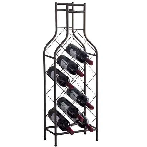 12 Bottles Freestanding Floor Metal Wine Rack Wine Bottle Holders Stands for Home with Bottle Shape Bar Stand for Liquor, Pewter