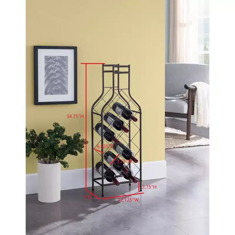 12 bouteilles Autonome Sol Métal Casier à vin Porte-bouteilles Supports pour la maison avec support de bar en forme de bouteille pour les alcools, étain