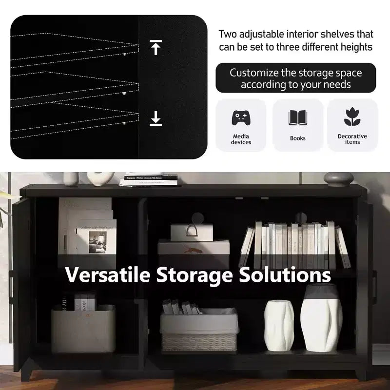 Meuble TV moderne 59W, console de divertissement avec grand espace de rangement et étagères réglables pour téléviseurs jusqu'à 65 pouces