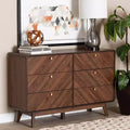 Baxton Studio Markell Wood 6 Drawer Dresser Walnut Brown/Gold: Mid-Century Storage, Metal Pulls