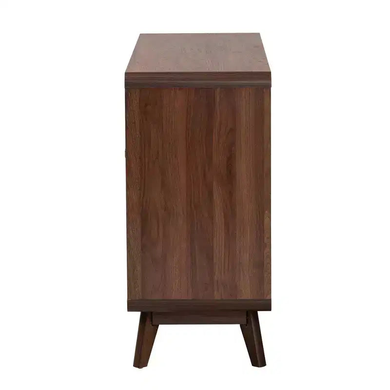 Commode 6 tiroirs en bois Noyer brun/doré : Rangement milieu de siècle, Poignées métalliques