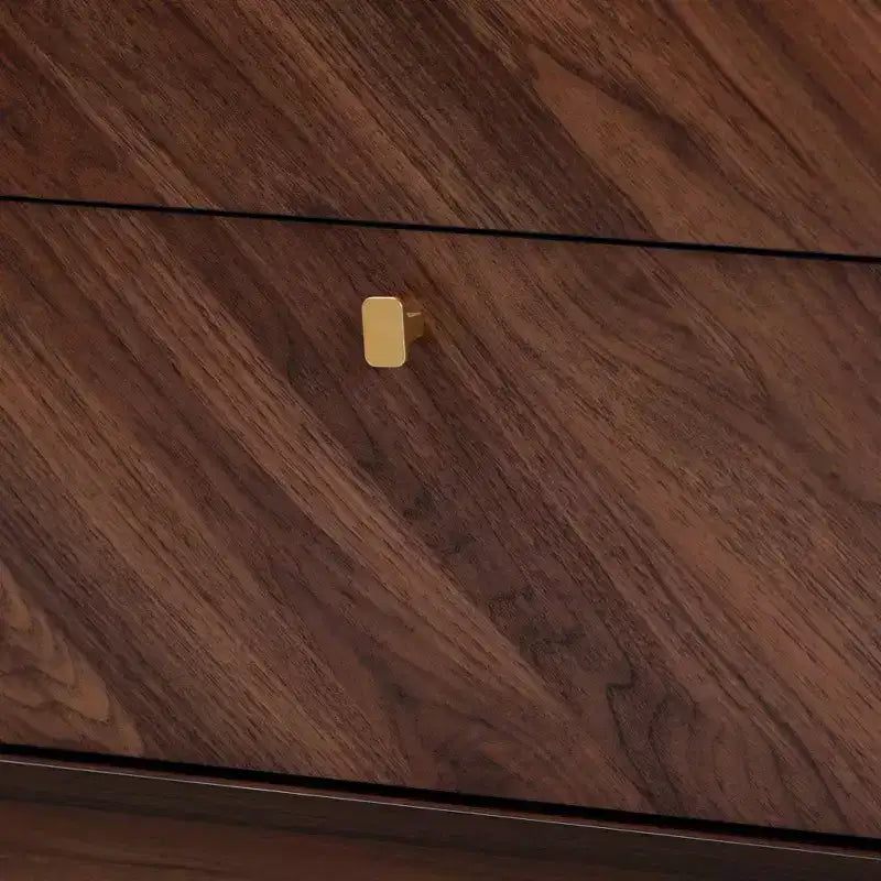 Commode 6 tiroirs en bois Noyer brun/doré : Rangement milieu de siècle, Poignées métalliques