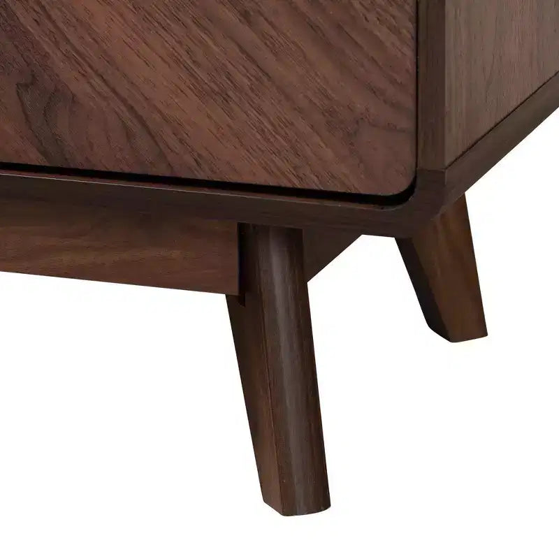 Commode 6 tiroirs en bois Noyer brun/doré : Rangement milieu de siècle, Poignées métalliques
